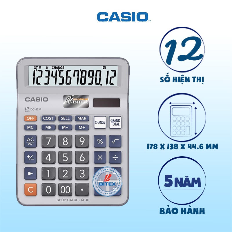 Máy tính CASIO DC 12M chính hãng bảo hành 5 năm