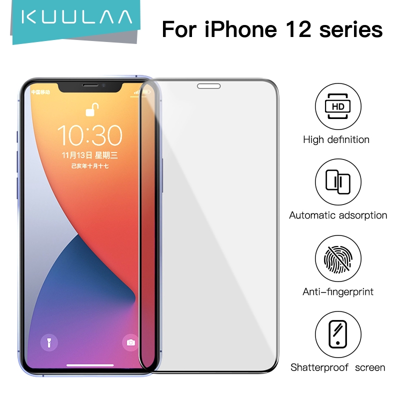 Kính cường lực KUULAA mạ HD chống in dấu vân tay bảo vệ toàn màn hình cho Iphone 12