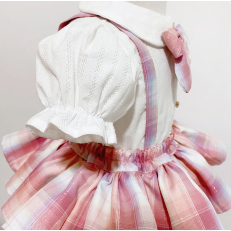 Bộ áo sơ mi thắt nơ + chân váy yếm thời trang mùa hè cho bé gái