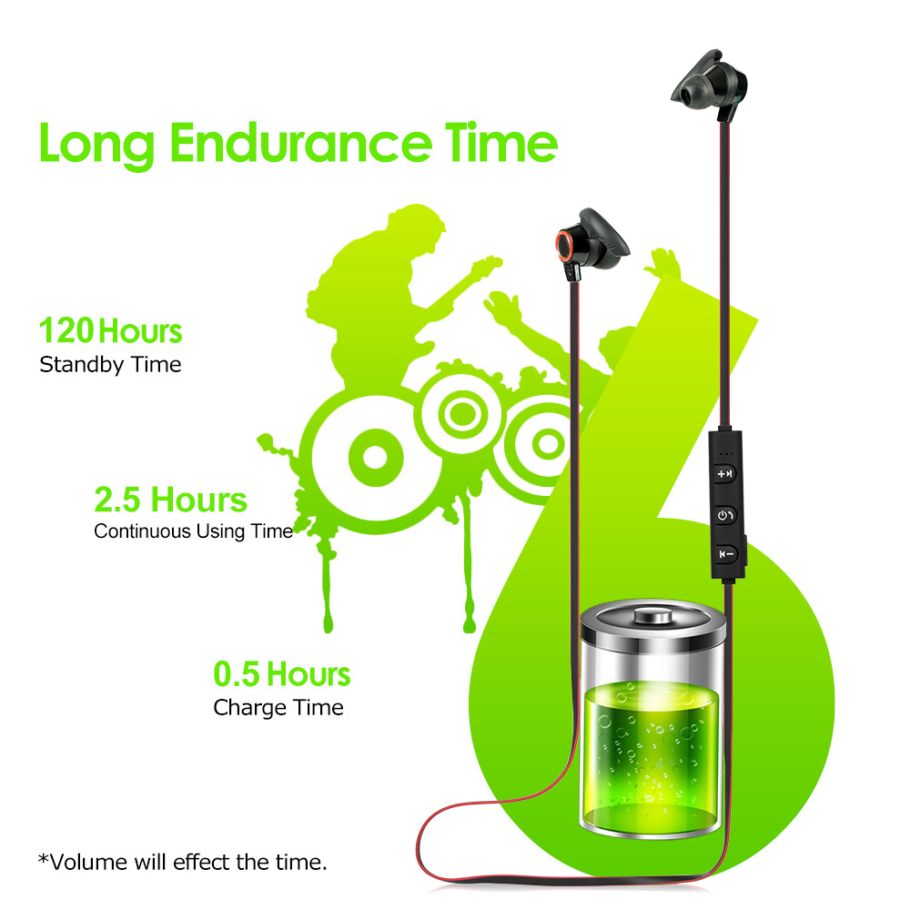 PI  Wireless Bluetooth 4.2 + EDR Headphones Outdoor Sport Headsets In-ear Music Earphone Built-in Microphone Line Control Rechargeable Red