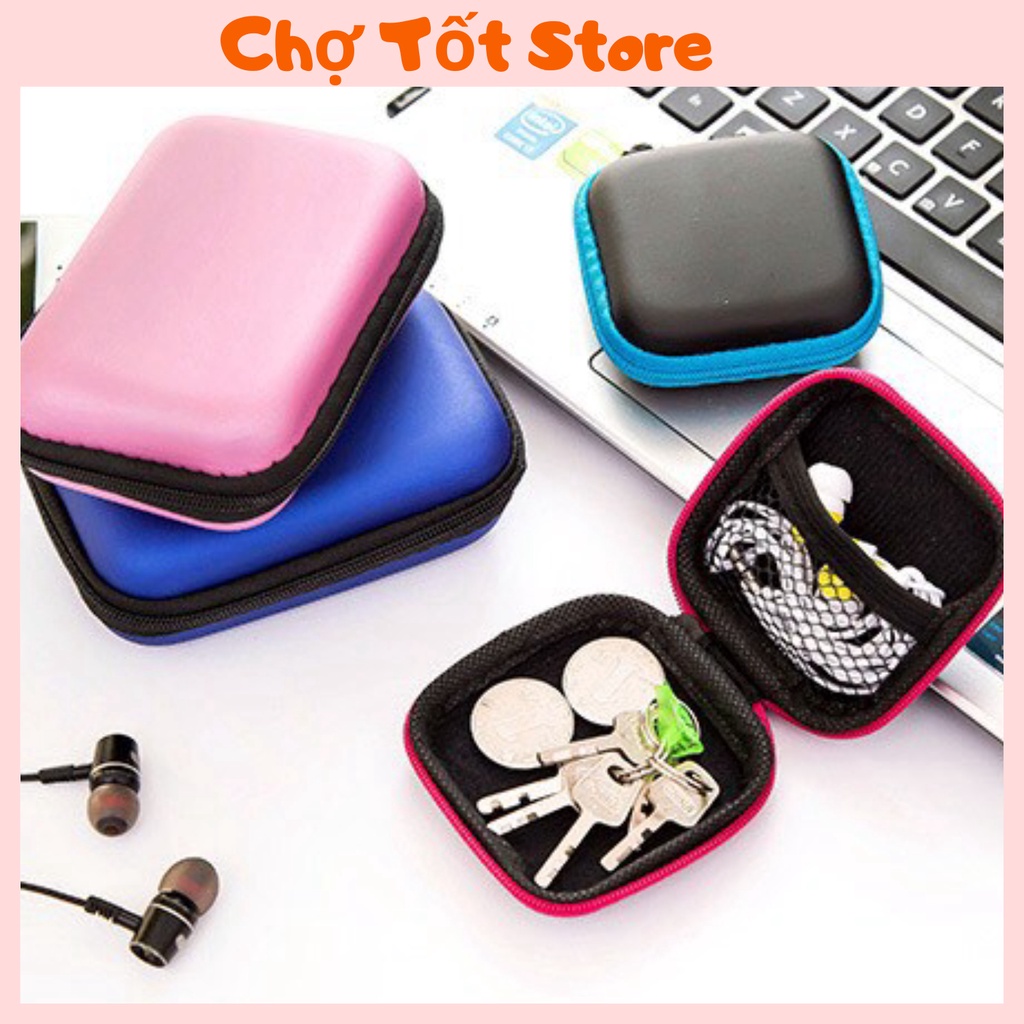 [❌GIÁ HỦY DIỆT❌] Hộp Đựng Tai Nghe - Cáp Sạc Loại Cao Cấp Da Pu Có Khóa Kéo 88213 Chợ Tốt Store