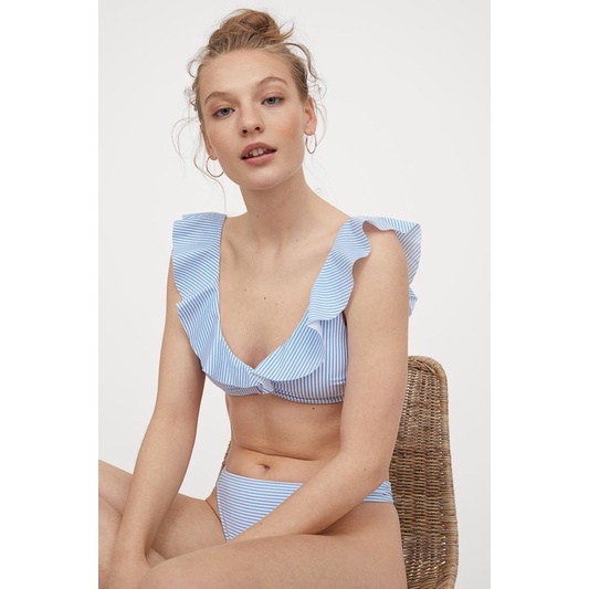B185 - Bộ bơi bikini kẻ xanh bé gái