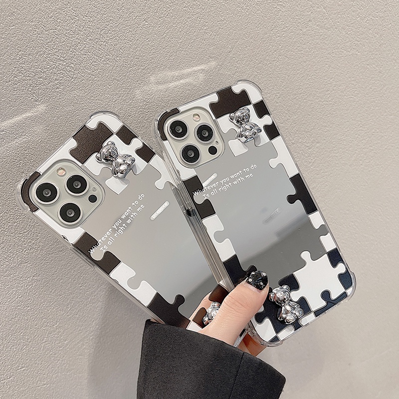 Ốp lưng gương kèm gấu bạc siêu xinh dành cho nhiều dòng máy của Iphone/samsung/oppo/realme/xiaomi/vivo
