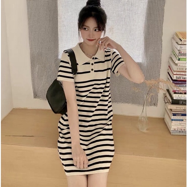 Váy polo nữ dáng suông tay ngắn kiểu cổ bẻ dệt kim len tăm Váy xinh đầm đẹp hàng Quảng Châu cao cấp | BigBuy360 - bigbuy360.vn