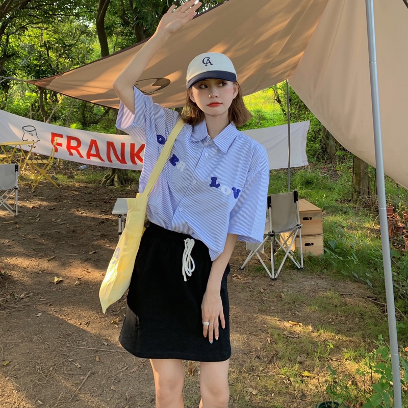 Áo Sơ Mi Tay Ngắn Dáng Rộng In Chữ Phong Cách Hàn Quốc Thời Trang Mùa Hè 2022