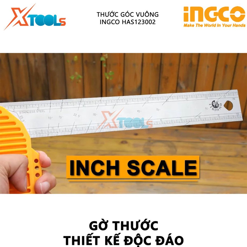 Thước đo góc vuông INGCO HAS123002 | thước ê ke chiều dài 300mm (12&quot;) chiều rộng lưỡi dao 40mm độ dày lưỡi dao 1,5mm để