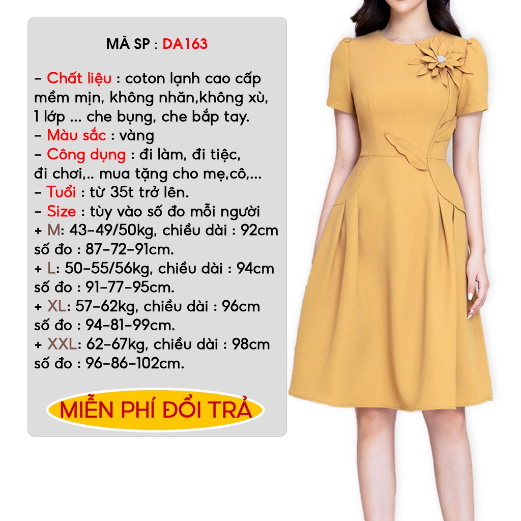 Đầm Xòe Dự Tiệc Công Sở Sang Trọng Bigsize AMYRA, Thiết Kế Dáng Xòe Đính Hoa Ngực Xếp Li Eo Cao Cấp Đi Làm Đi Tiệc DA163