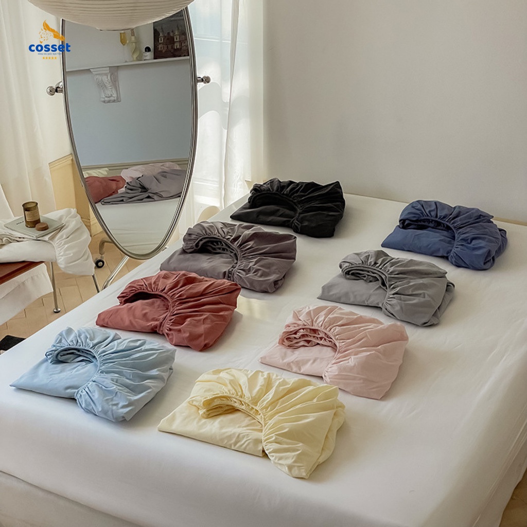 Ga trải giường cotton cao cấp trơn đủ màu bộ drap giường trải ra bọc đệm mát lạnh Cosset SP2