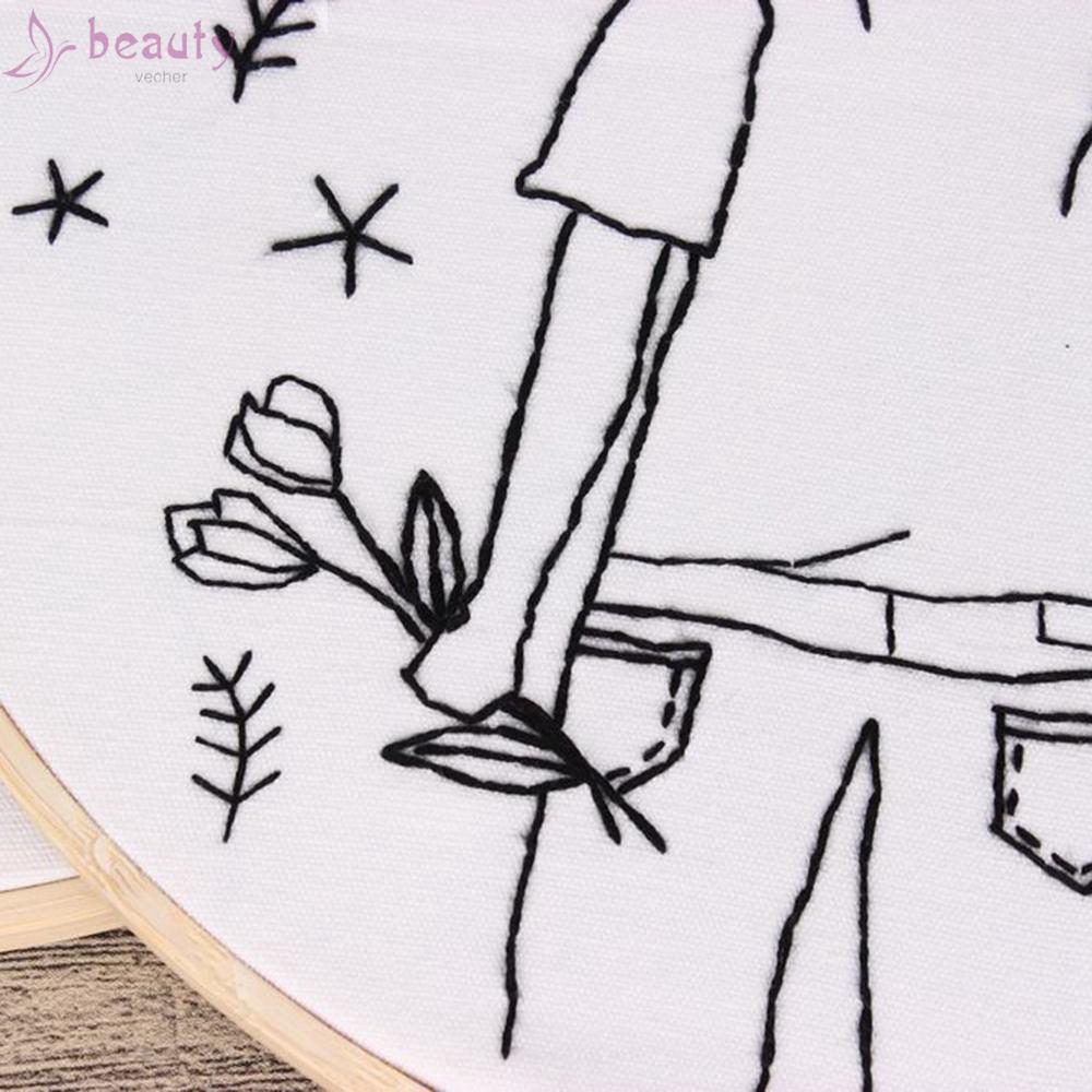 Embroidery Kit Handicraft lovers Adults Lady Wife Handmade Set DIY Sketch Girl Flower For Starter High Quality