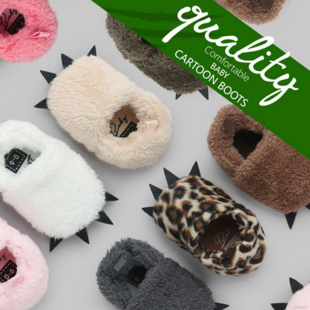 Giày vải cotton lông cừu san hô dày mềm mại chống trượt họa tiết móng vuốt quái vật thời trang thu đông cho bé