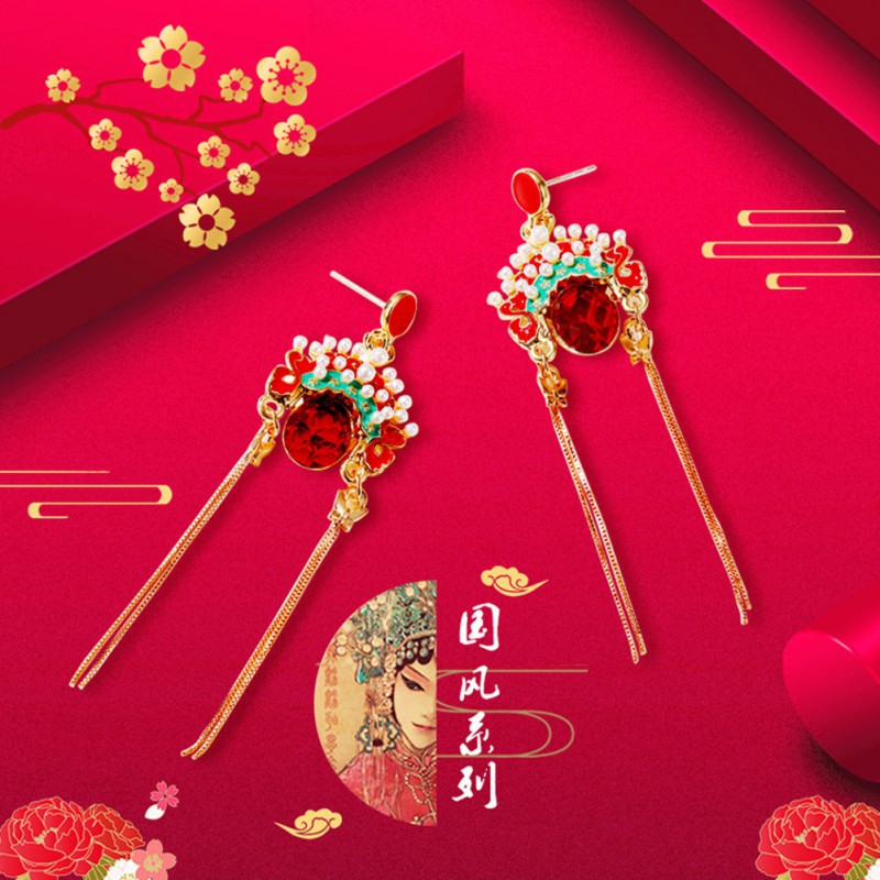 Women Chinese Style Opera Dangle Earrings