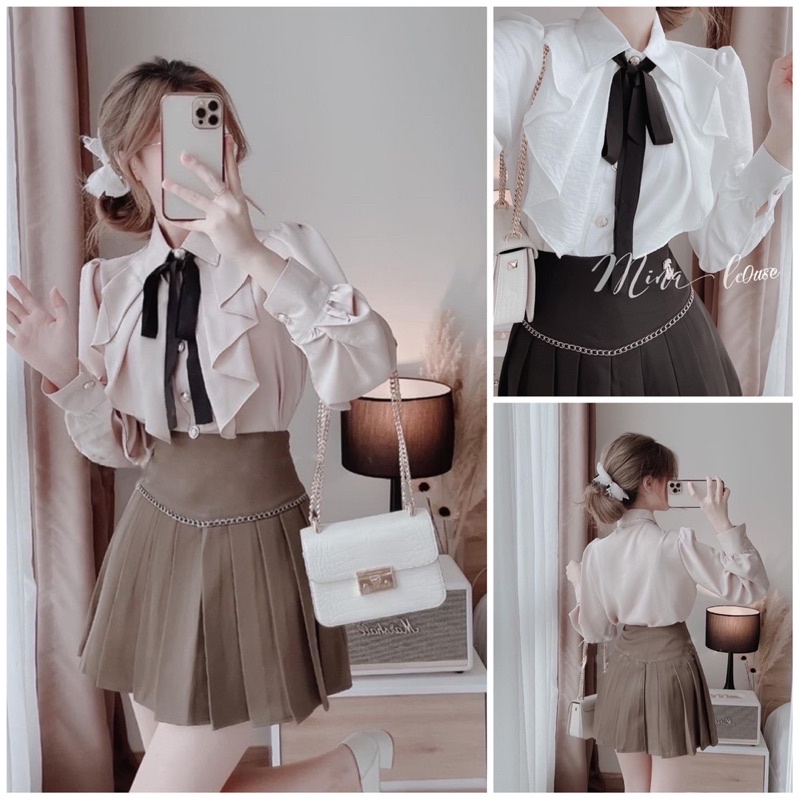 Áo sơ mi tiểu thư cổ nơ bèo minashouse