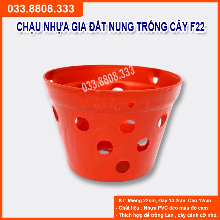 10 chậu nhựa giả đất nung phi 22 miệng trơn trồng hoa lan cây cảnh. ( 22x13x`12)