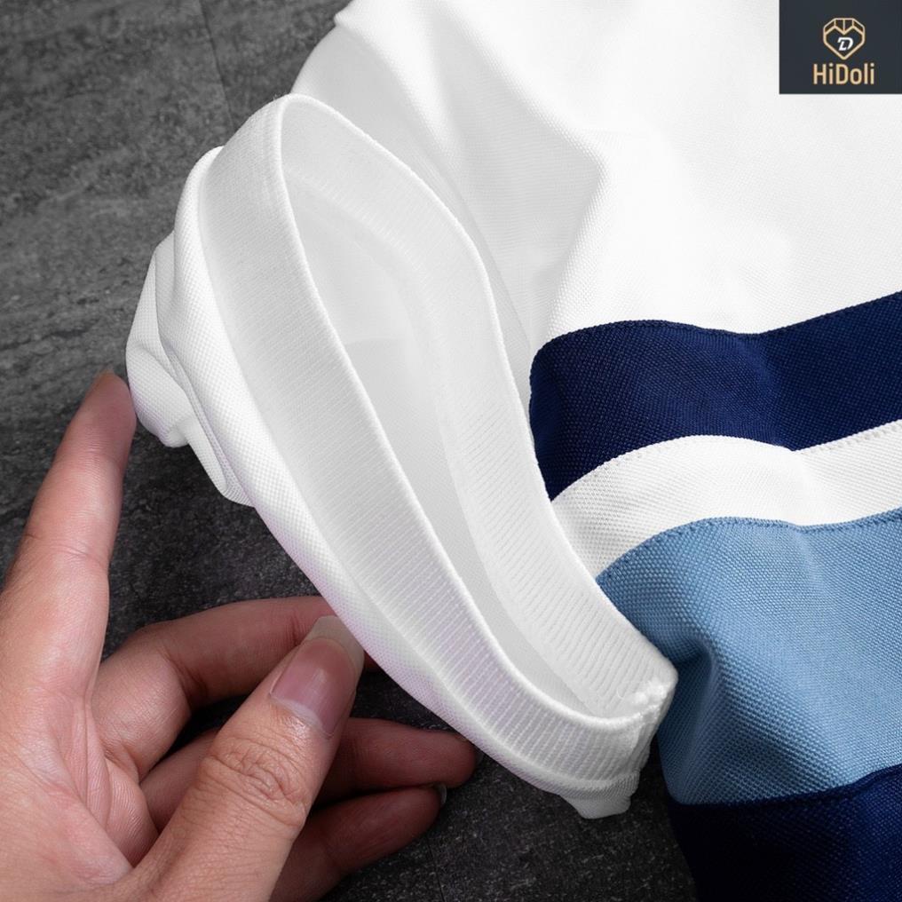 Áo thun polo nam trắng phối ngang chất vải cá sấu Cotton thoáng mát, co giãn tốt, thấm hút mồ hồi hàng chất lượng cao