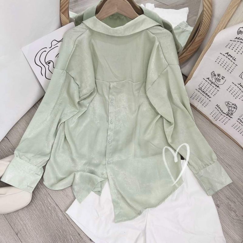 SET SƠ MI XANH BƠ NÚT LƯNG +  QUẦN SHORT TRẮNG