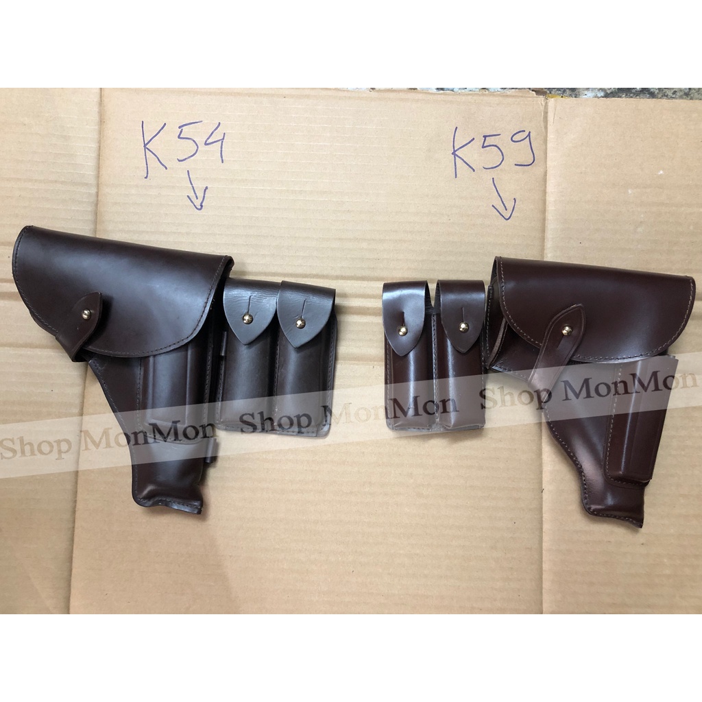 Combo bao súng ngắn K54, K59 + Bao tiếp đạn bằng da thật hoặc bao còng vải bạt