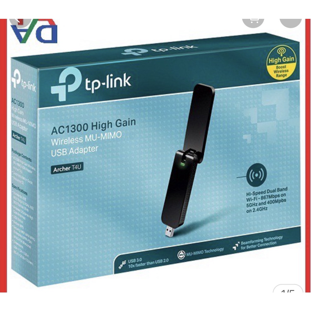 USB thu wifi băng tần kép AC1300 TP-Link Archer T4U- Hàng chính hãng