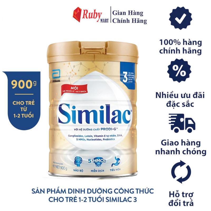 Sữa bột Similac 3 900g đột phá dinh dưỡng 5G mới cho trẻ từ 1-2 tuổi miễn dịch khỏe nhanh trí tựa "5G"