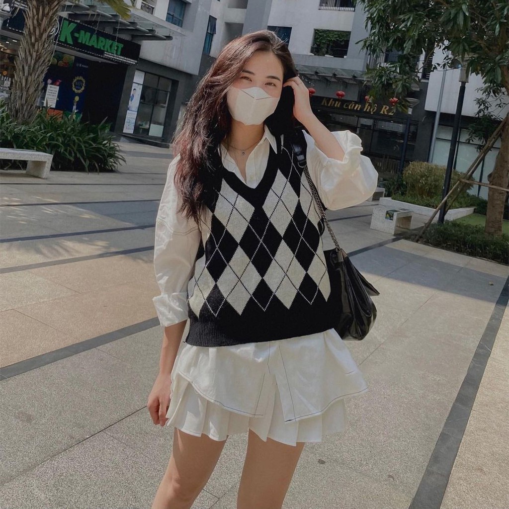  Áo Gile nữ len Quảng Châu màu trám Đen/ Nâu/ Đỏ Style Ulzzang Hàn Quốc | BigBuy360 - bigbuy360.vn