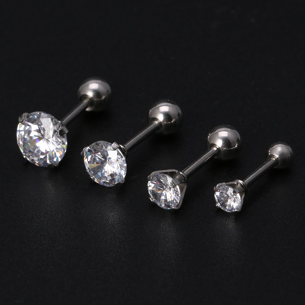 Bộ 4 khuyên tai đính đá bằng inox cho nữ
