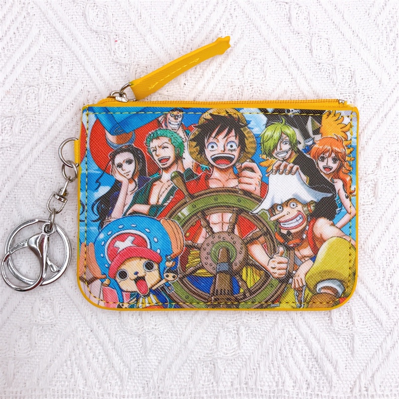 Ví Đựng Thẻ ID / Tiền Xu / Thẻ Họa Tiết Hoạt Hình One Piece Luffy Kèm Móc Khóa Đa Năng Tiện Dụng Cho Học Sinh Giá Đỡ