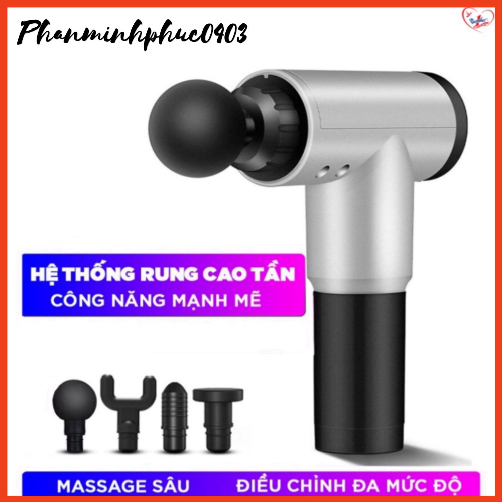 Súng Massage Cầm Tay 4 Đầu 6 Chế Độ | Giảm Đau Căng Cơ, Trị Nhức Mỏi Vai Gáy