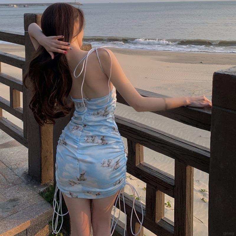 Đầm Dây Nữ Cộc Tay Hở Lưng Quyến Rũ