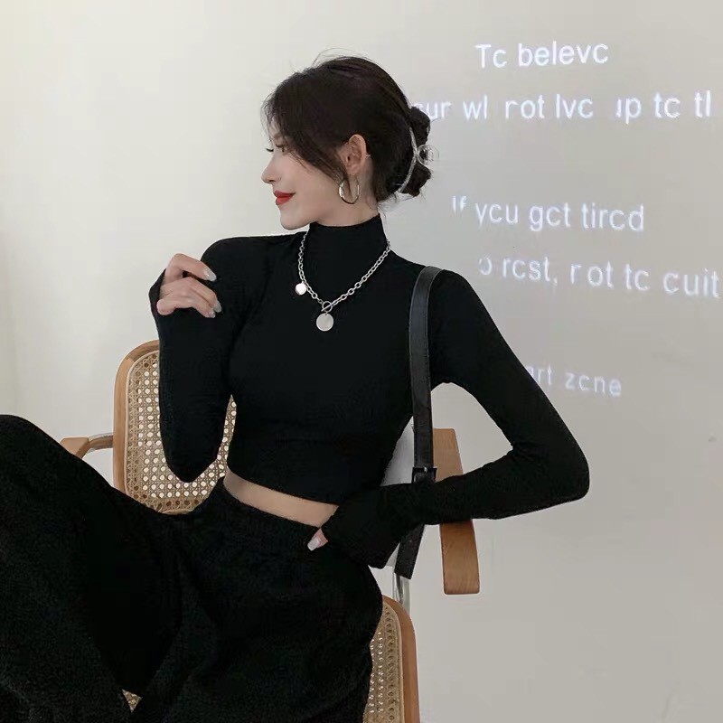 Áo Croptop Cổ Lọ Dài Tay Chất Thun Co Dãn 4 Chiều Mùa Trắng Freesize  "CROPTOP CỔ LỌ TAY DÀI" | BigBuy360 - bigbuy360.vn