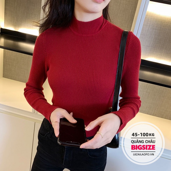 Áo sweater ⚡️𝐁𝐈𝐆𝐒𝐈𝐙𝐄⚡️ Áo len nữ tăm dệt kim co giãn ôm body trơn cổ lọ tay dài mùa thu đông Hàn Quốc cho người mập béo | BigBuy360 - bigbuy360.vn