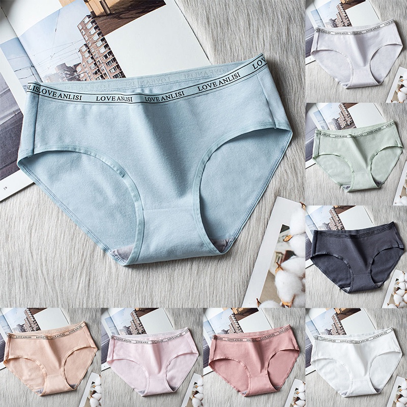 Quần lót cotton không đường may lưng vừa màu trơn phong cách Nhật Bản dễ thương cho nữ