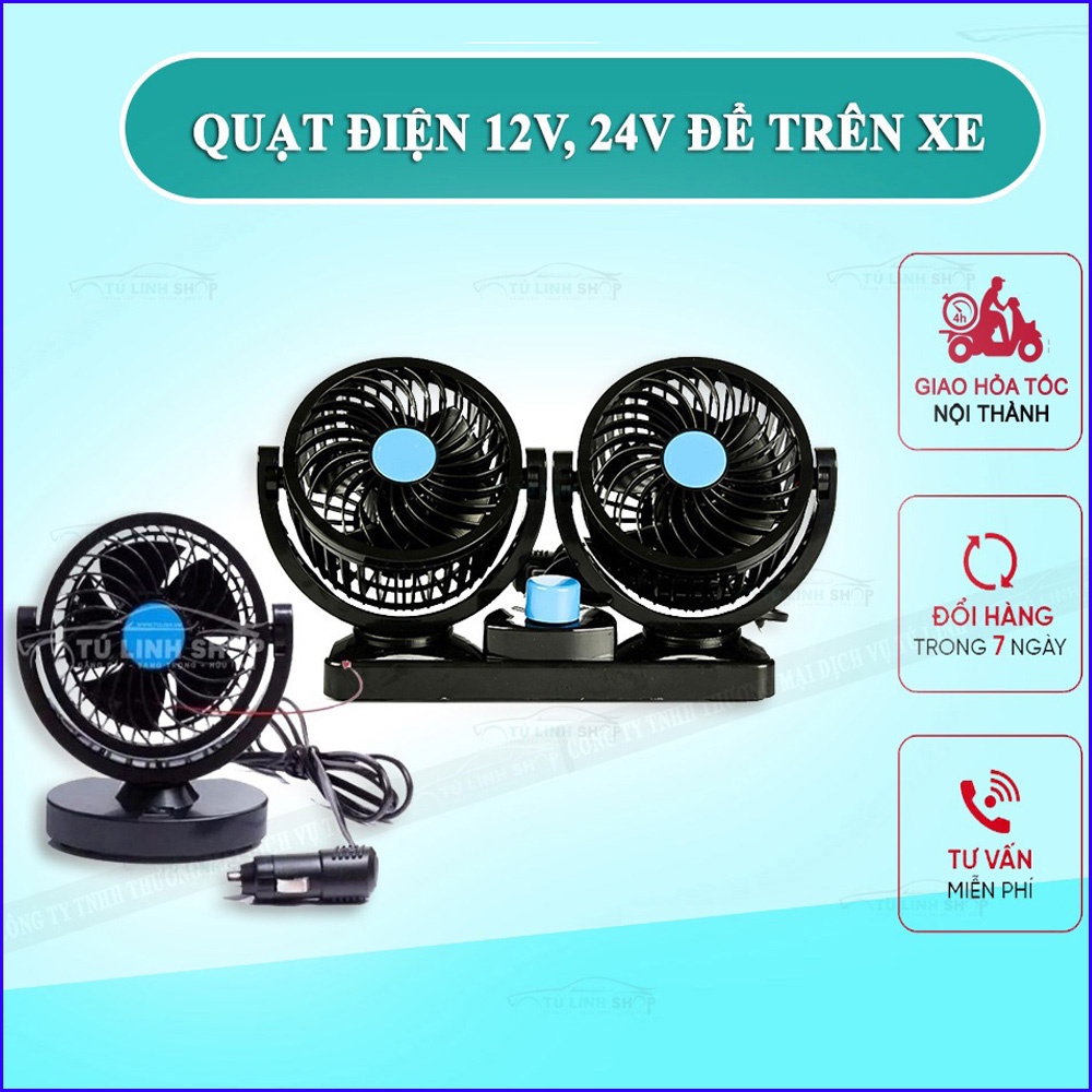 Quạt Đôi Mini Thông Minh 12V- Thông Gió Cho Xe Hơi, Xe Tải Xoay 360 Độ Chắc Chắn