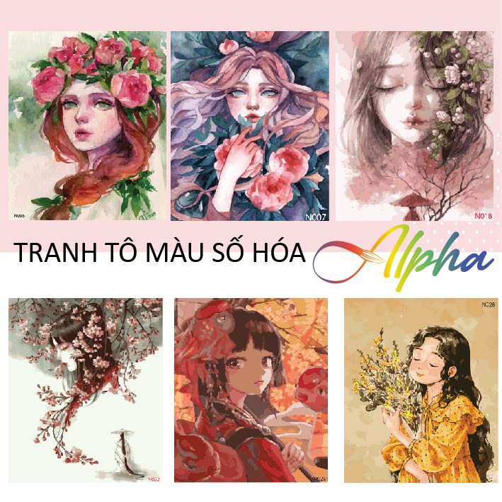 Tranh tô màu số hóa nàng thơ các mẫu căng khung  Kích thước 40-50