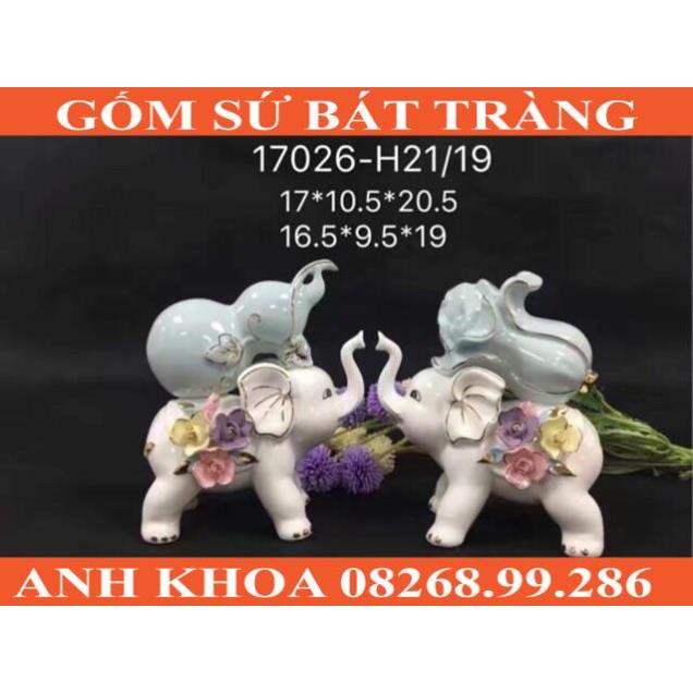 Đôi voi sứ rước tài lộc sức khoẻ hàng đẹp - Gốm sứ Bát Tràng Anh Khoa