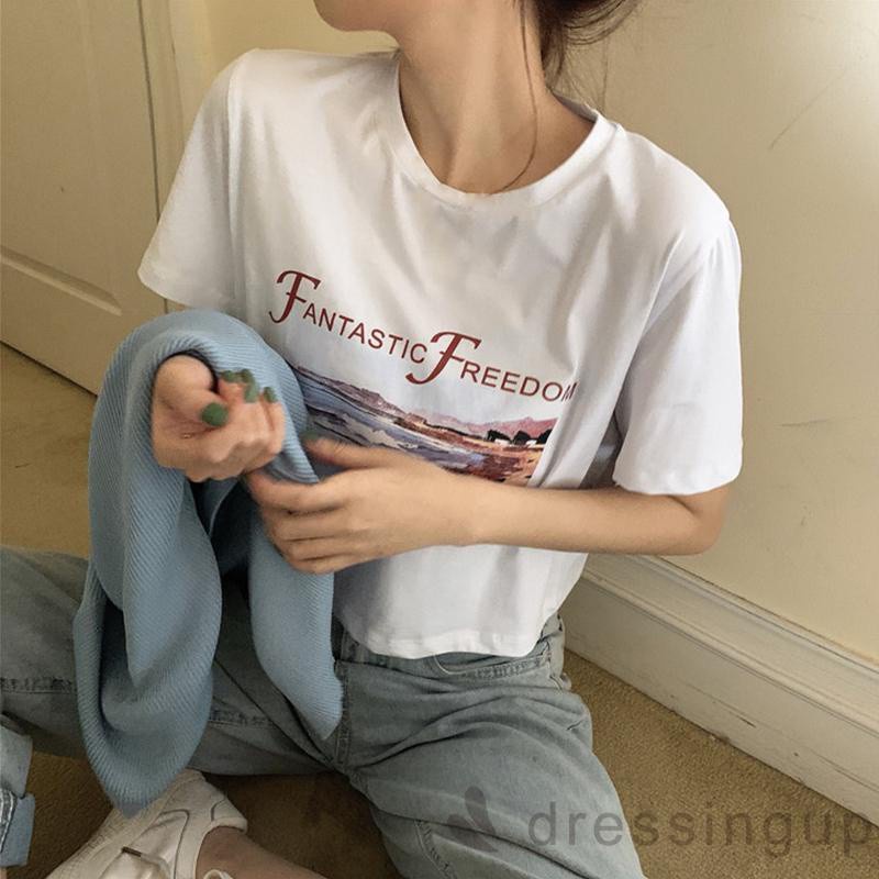 Áo Croptop Tay Ngắn Cổ Tròn In Chữ Thời Trang Mùa Hè Cho Nữ | BigBuy360 - bigbuy360.vn