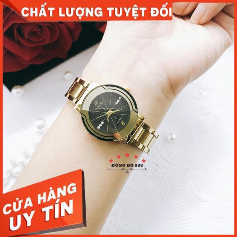 FREESHIP - Đồng hồ nữ Halei dây vàng mặt tròn sang chảnh, chống nước chống xước - HL457 | BigBuy360 - bigbuy360.vn