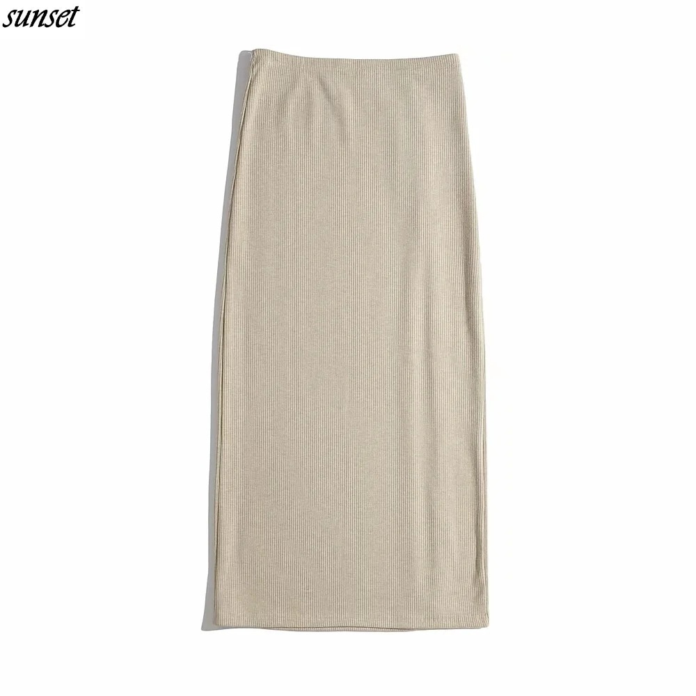 Sunset   Áo Đầm Hai Dây Cài Nút Ôm Dáng + Chân Váy Dài Lưng Cao Xẻ Tà Thời Trang Mùa Thu Hàng Mới Năm