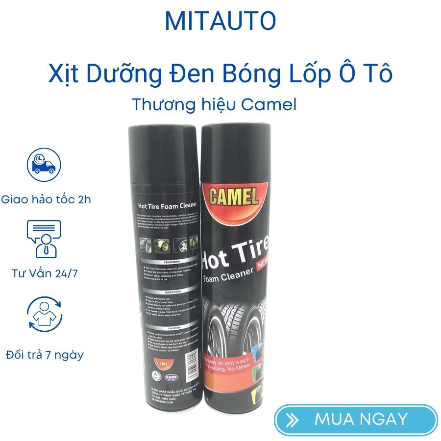 Xịt bóng lốp ô tô xe máy làm sạch dưỡng đen lốp hiệu quả của Camel Chai 650ml Mitauto