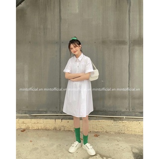 Váy babydoll trắng cổ polo madebymint