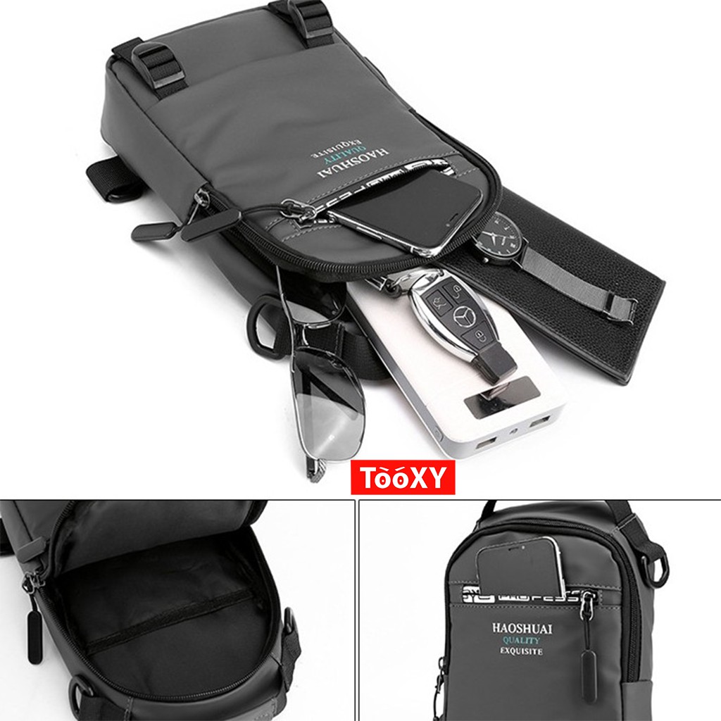 Túi đeo chéo nam vải Polyester kháng nước tích hợp cổng sạc USB tiện dụng TX01