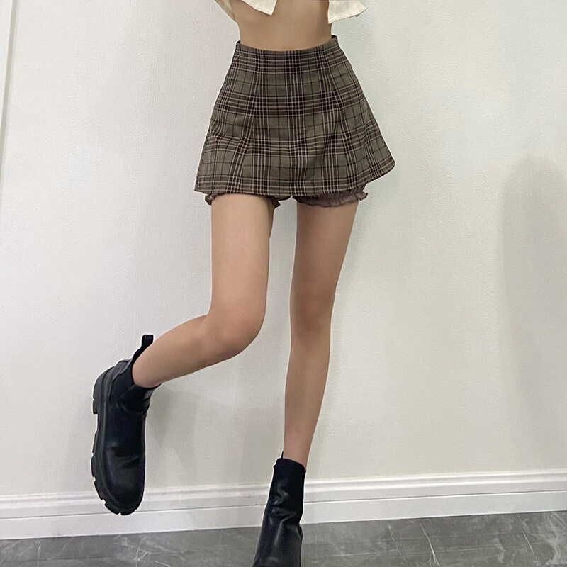 Kliou Chân váy KLIOU ngắn dáng chữ A lưng cao họa tiết kẻ sọc thời trang mùa hè 2023 mới dành cho nữ