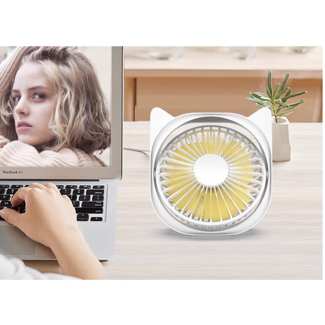 Quạt Mini Để Bàn Hình Tai Mèo Xinh Xắn, Quạt USB Hình Thú Pet Fan 3 Tốc Độ Gió Siêu Mát, Xoay 360 Độ Tiện Lợi