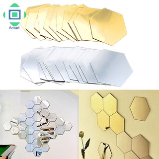 Set 12 miếng dán tráng gương thiết kế kiểu lục giác tiện dụng