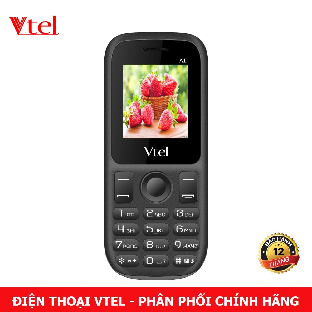 Điện thoại di động Vtel A1 - Chữ Siêu To, 2 Sim (Màu Đen) - Hàng Nhập Chính Thức, Bảo Hành 12 Tháng