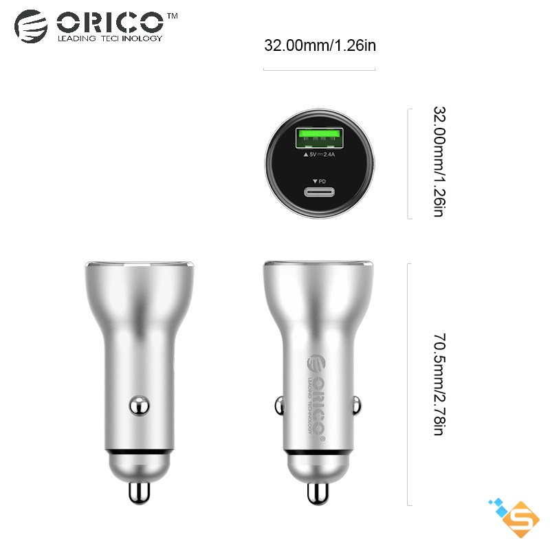 Tẩu sạc xe hơi ORICO UPD-2U USB C 3.0 sạc nhanh 4.0 Max 30W thích hợp cho iPhone Samsung - Bảo Hành Chính Hãng 12 Tháng