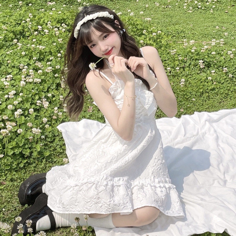 Đầm Công Chúa Hai Dây Dáng Rộng Thắt Nơ Phong Cách Hàn Quốc Mới Dành Cho Nữ Sinh