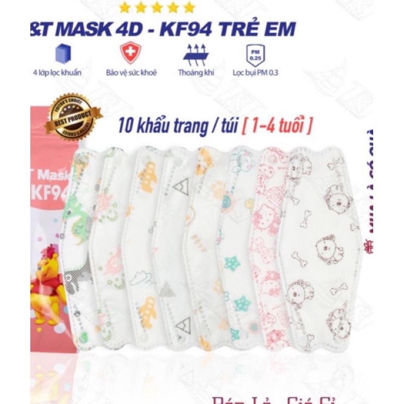 Khẩu trang KF94 trẻ em Khẩu trang 4D kháng khuẩn cho bé