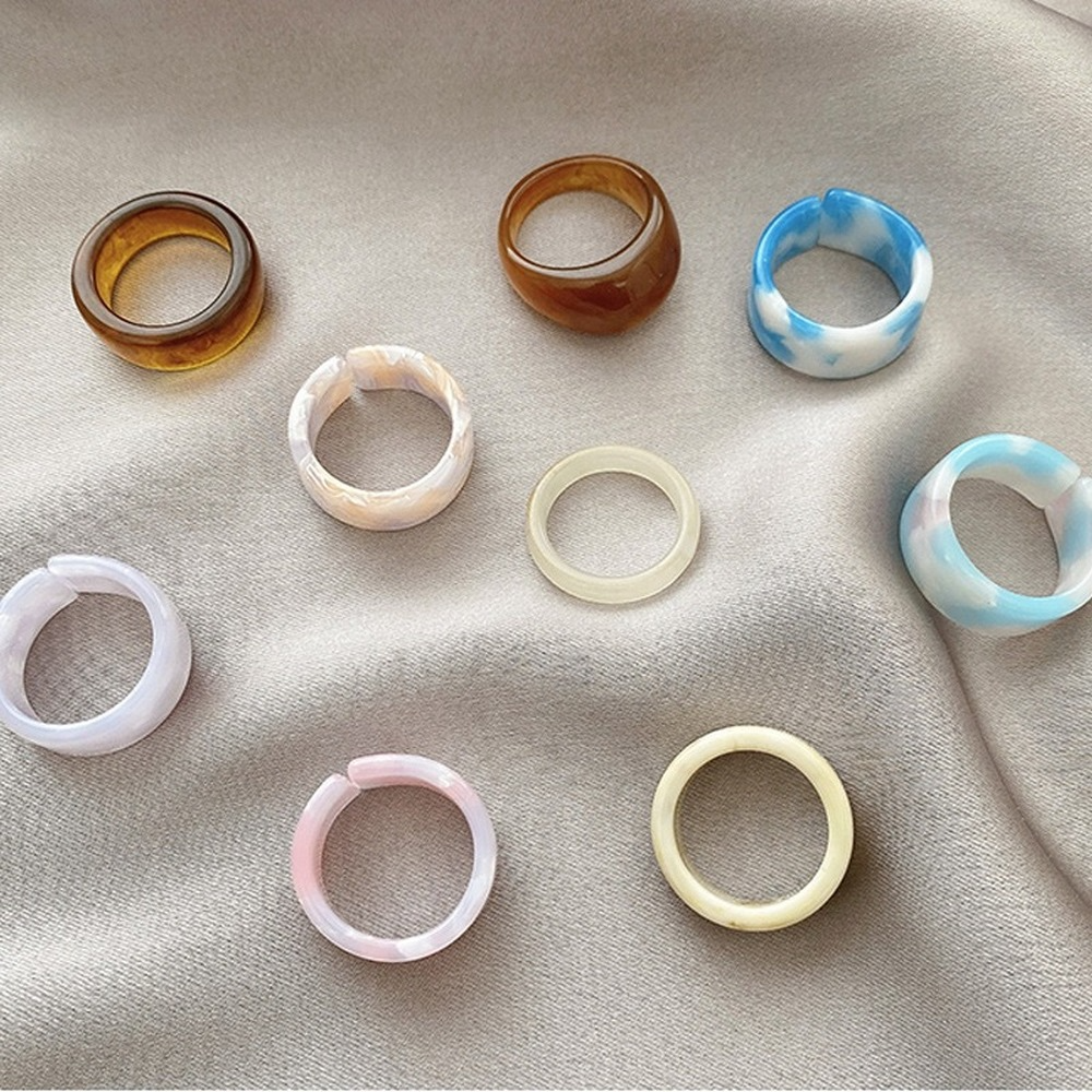 Set 5 Nhẫn Nhựa Trong Nhiều Màu Sắc Phong Cách Hàn Quốc