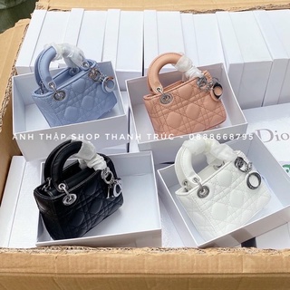 Túi chữ D mini 2 quai size 15cm tag bạc da trơn