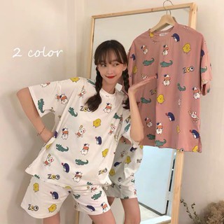 Bộ quần áo thun, Đồ bộ mặc ở nhà đi ngủ cá sấu Freesize cho nữ