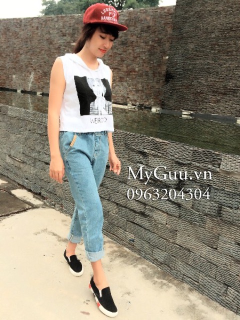 Quần baggy bò lưng thun cạp cao + Tặng 1 đôi vớ nữ siêu dễ thương | BigBuy360 - bigbuy360.vn